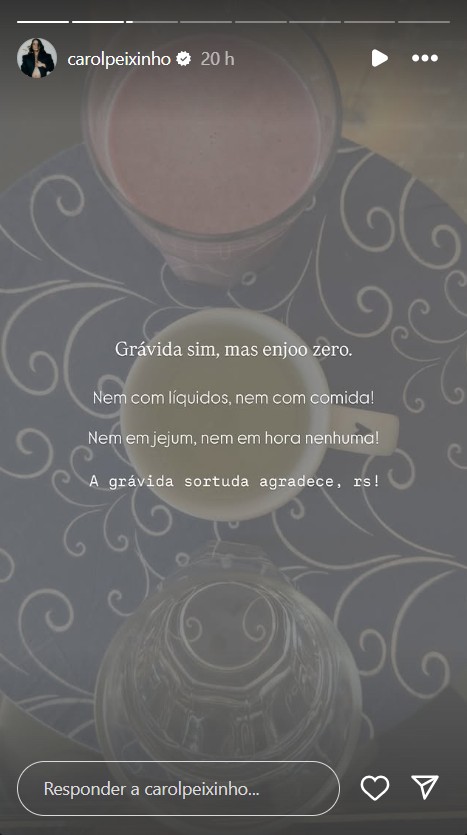 Carol Peixinho revela que n&atilde;o sentiu enjoo - Reprodu&ccedil;&atilde;o/Instagram