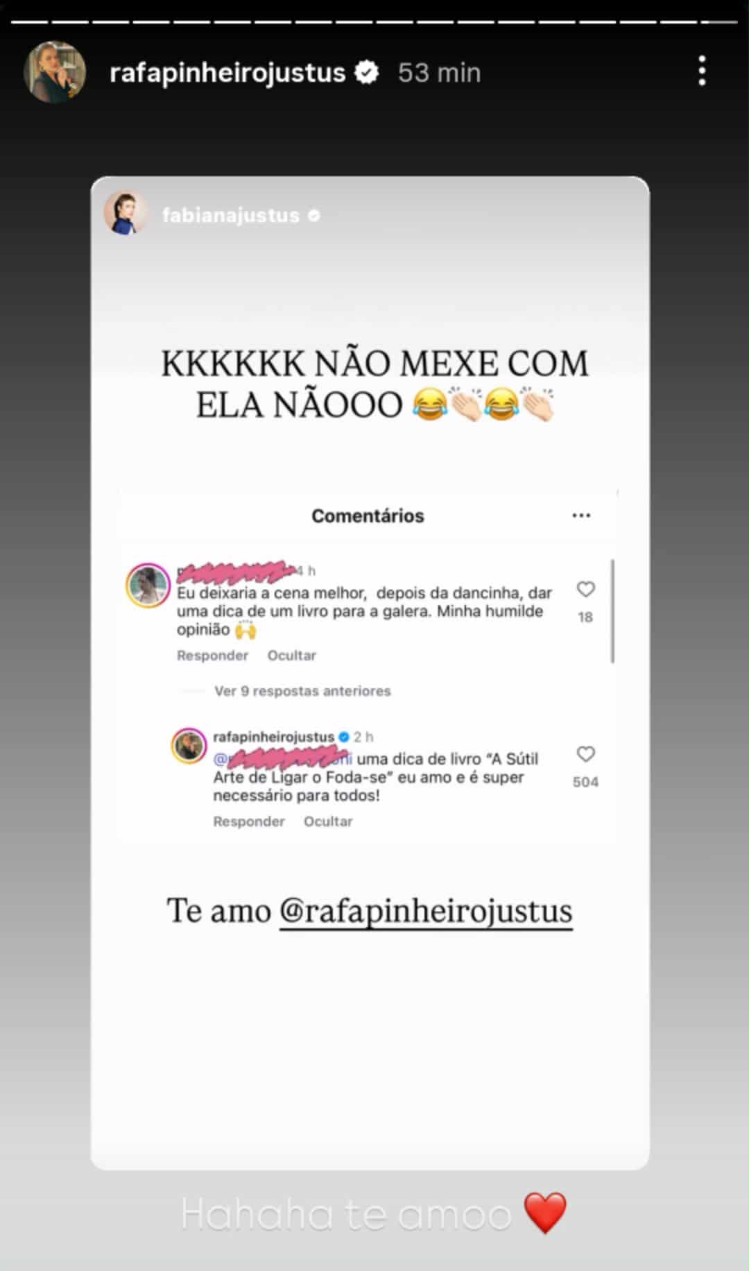 Fabiana Justus mostra mensagem de Rafaella Justus
