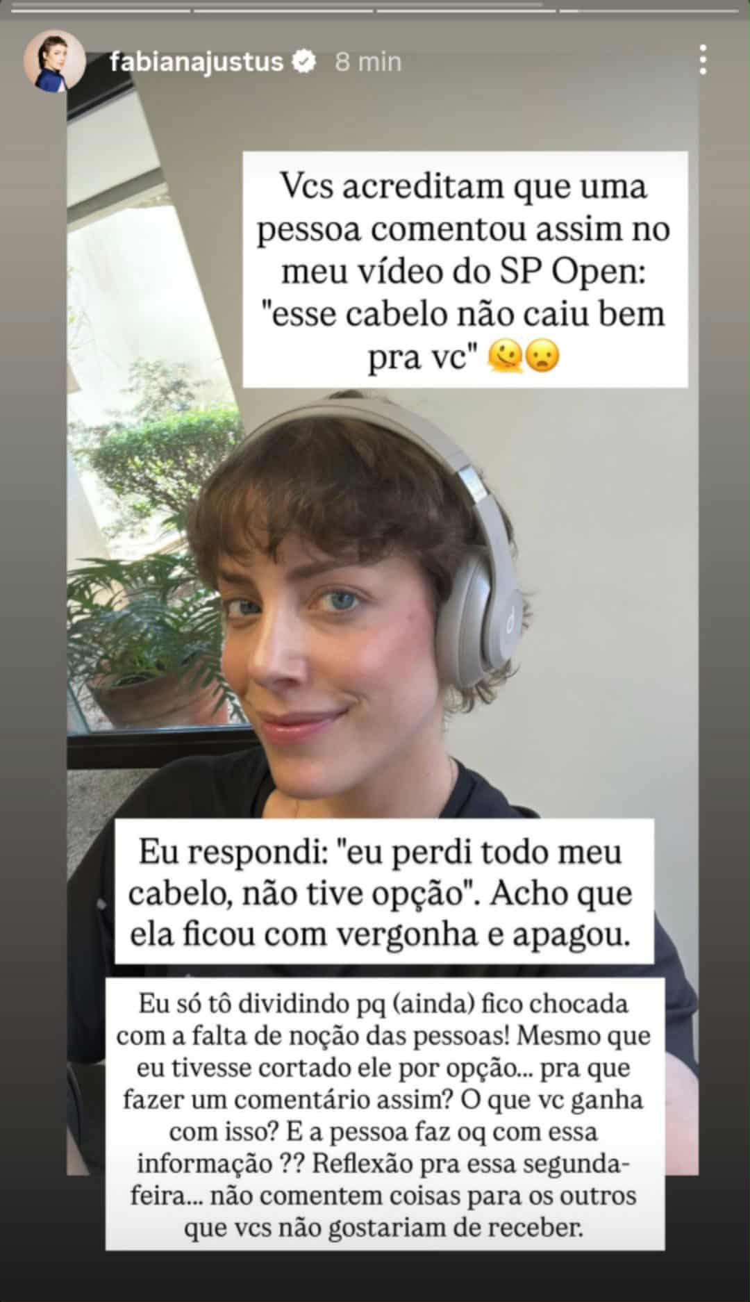 Fabiana Justus rebate comentário sobre seu cabelo