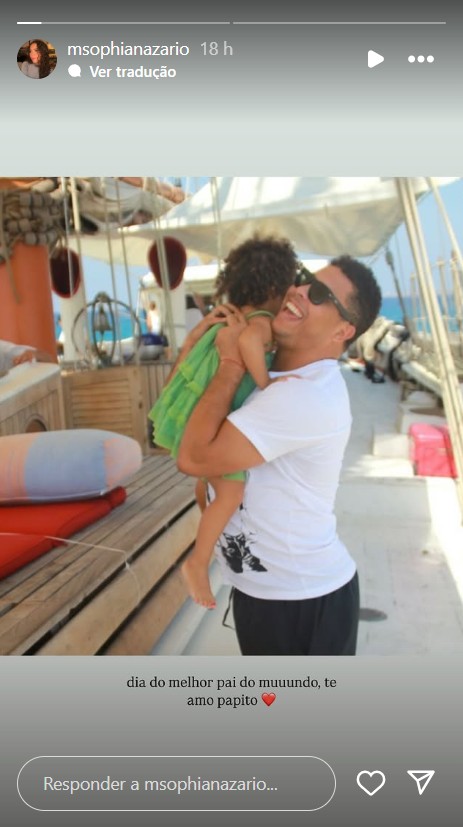 Filha de Ronaldo parabeniza o pai - Reprodução/Instagram @msophianazario