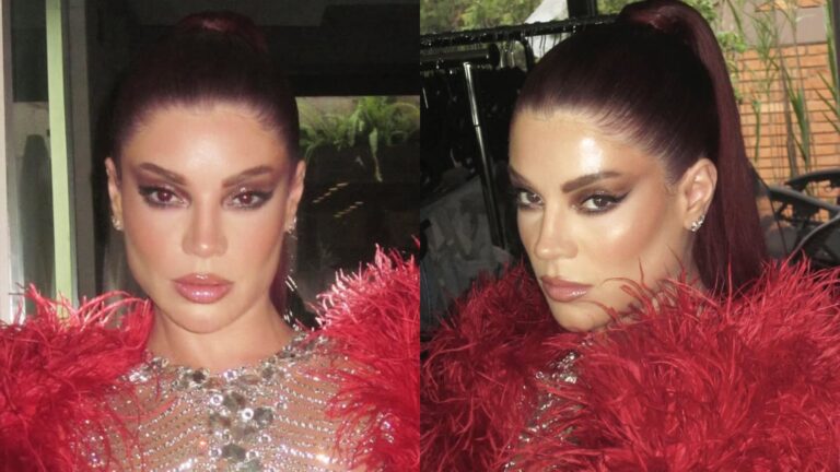 Gkay assume posto de musa do Salgueiro com look vermelho e branco