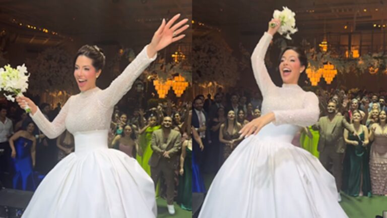 Quem foi? Ex-BBB pega o buquê no casamento de Laís Caldas e Gustavo Marsengo