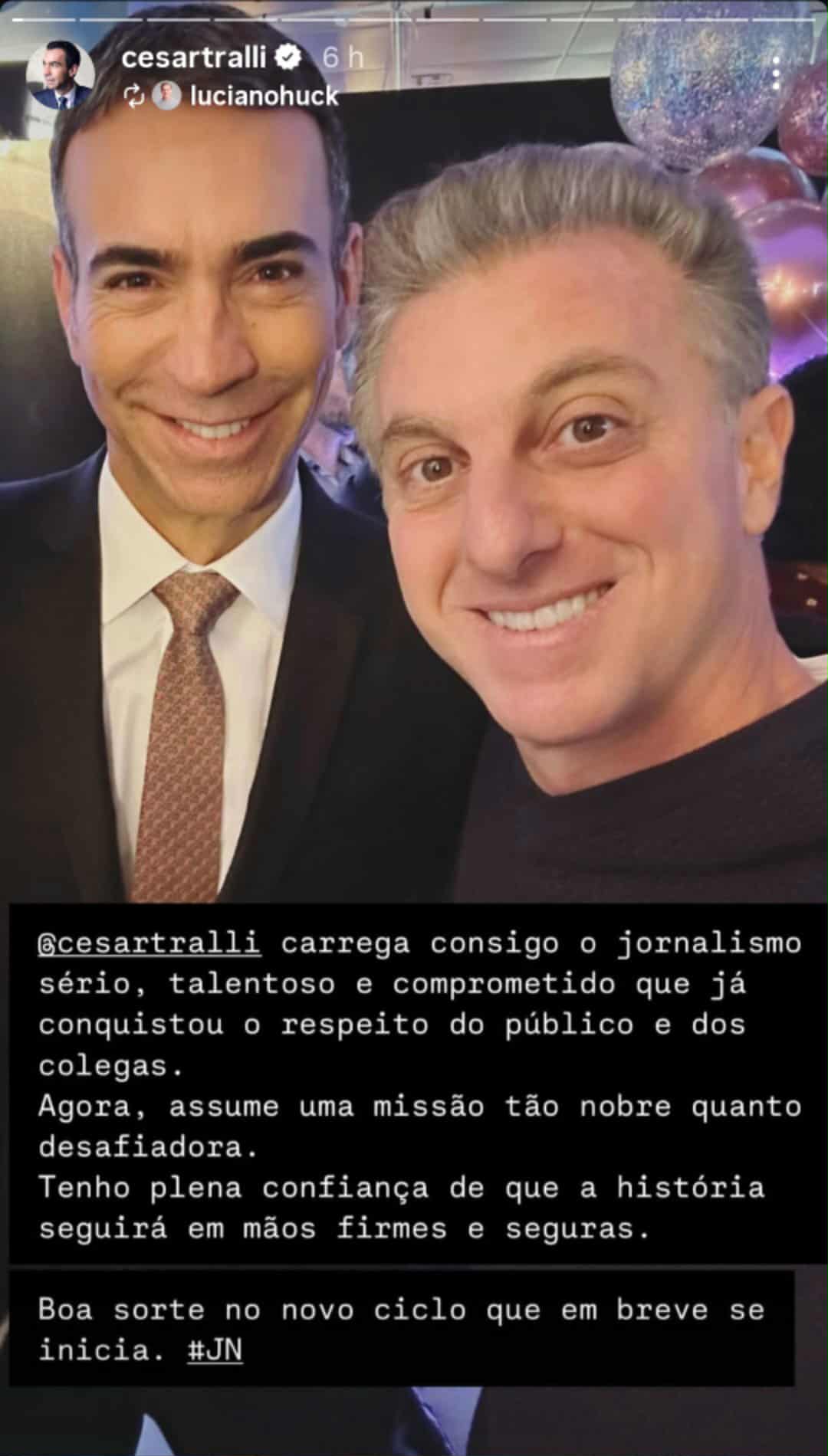 Luciano Huck manda recado para C&eacute;sar Tralli