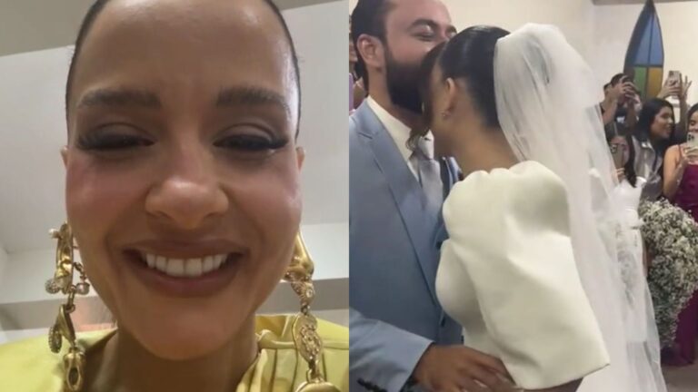 Maiara se comove no casamento do irmão