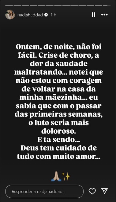 Desabafo de Nadja Haddad no Instagram