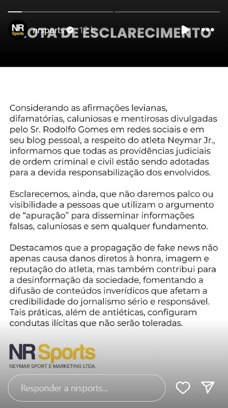 Neymar Jr desmente notícia - Reprodução/Instagram @nrsports