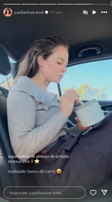 Paolla Oliveira comendo marmita - Foto: Instagram- @paollaoliveirareal