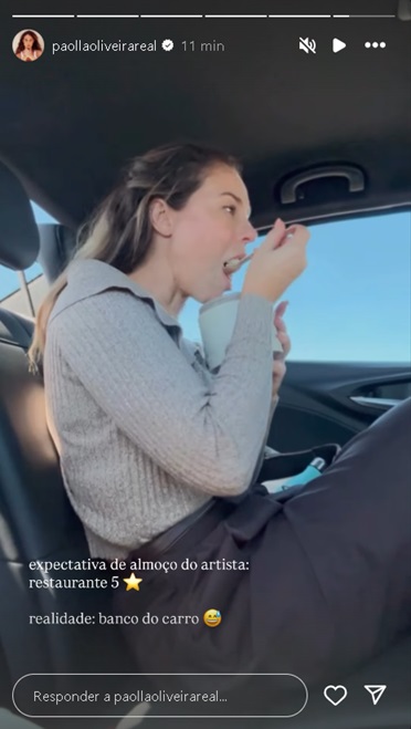 Paolla Oliveira comendo marmita - Foto: Instagram- @paollaoliveirareal