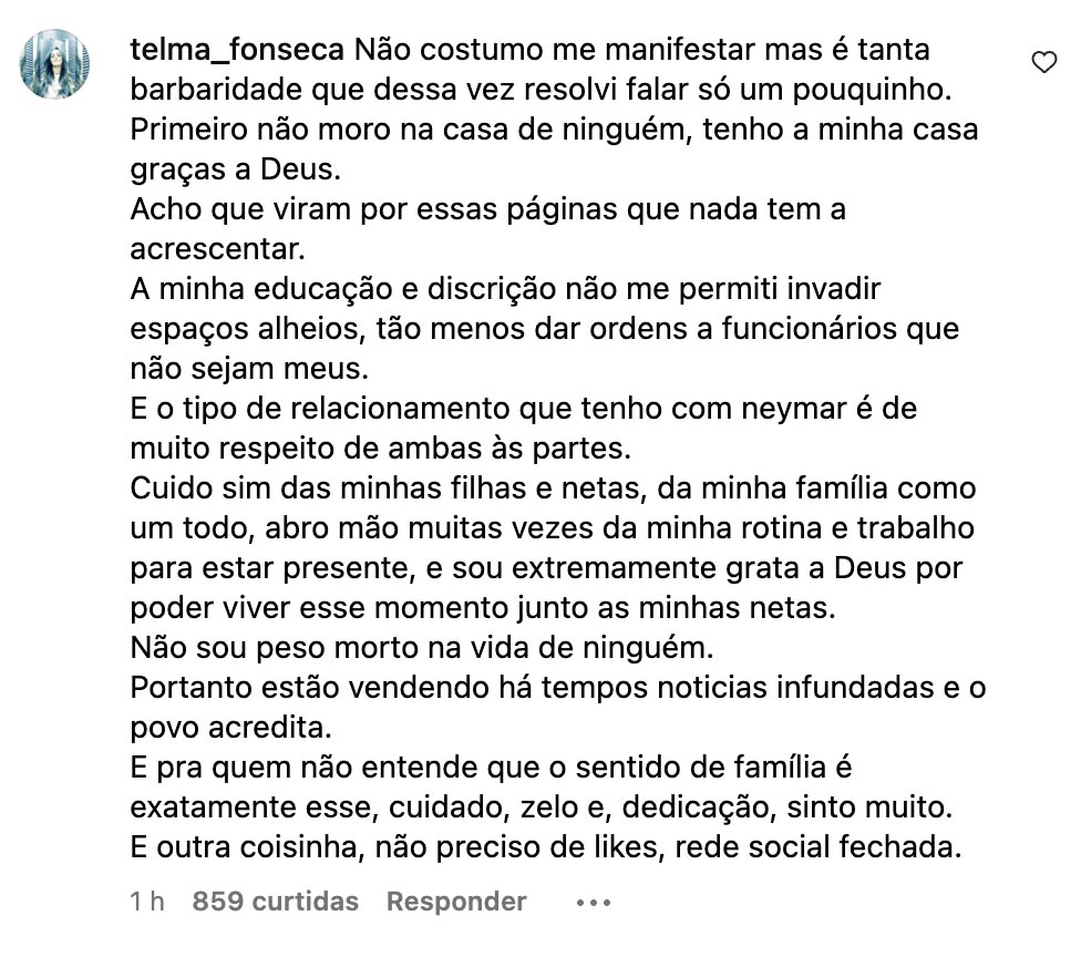 Post da sogra de Neymar Jr