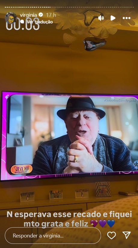 Raul Gil manda recado para Virginia no 'Sabadou' - Foto: Reprodução / Instagram