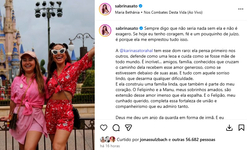Sabrina Sato comemora o aniversário da irmã