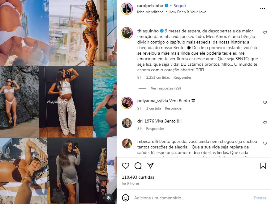 Thiaguinho celebra 9 meses de gestação de Carol Peixinho - Foto: Reprodução / Instagram