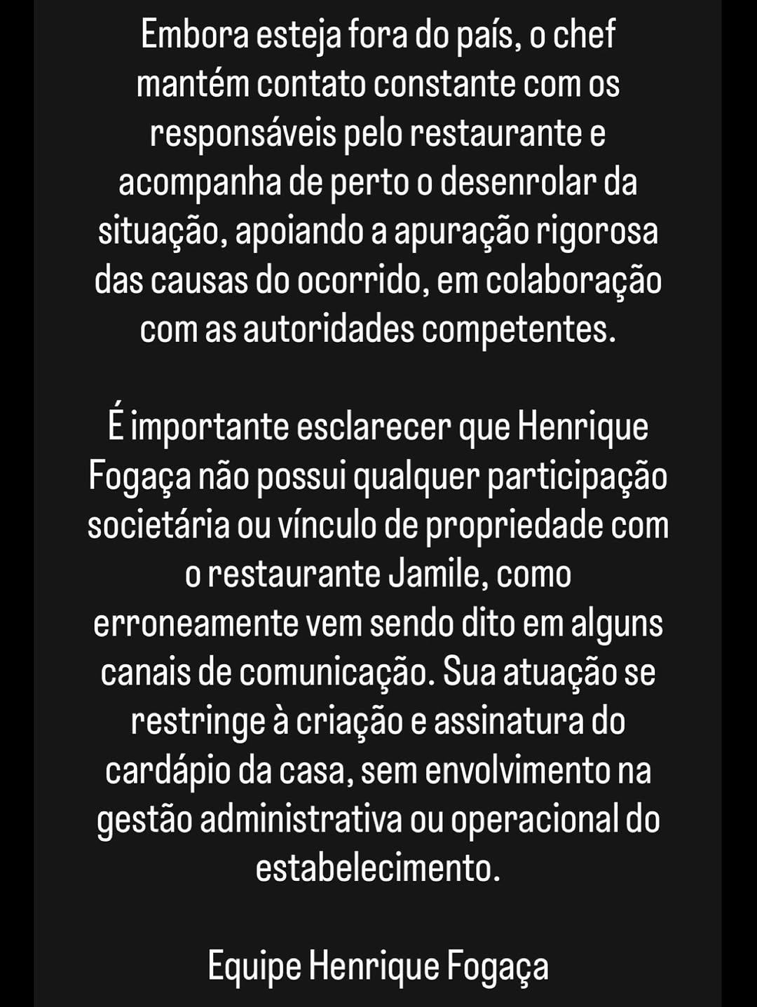 Henrique Fogaça se manifesta | Foto: Reprodução/Instagram @henrique_fogaca74