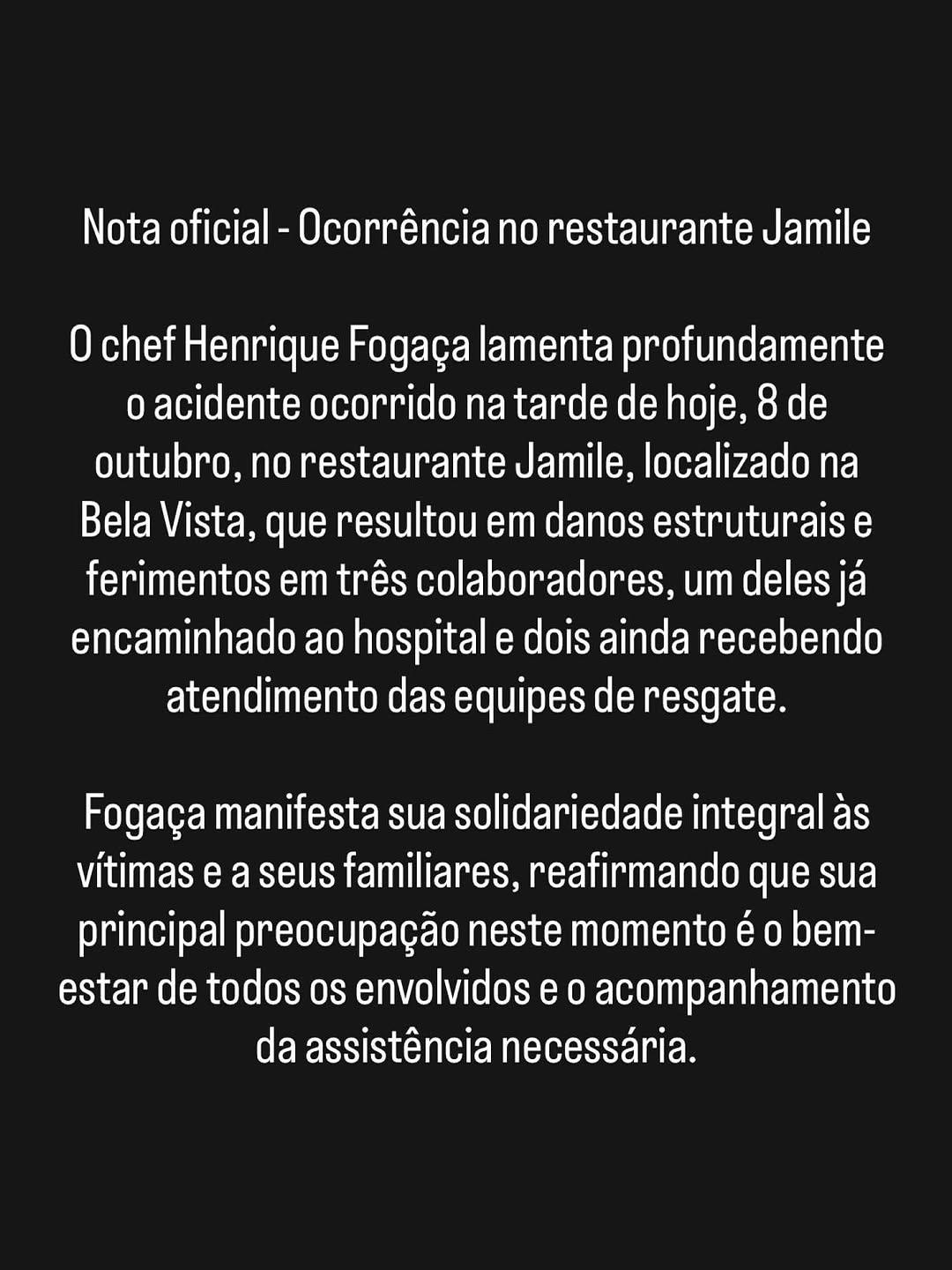 Henrique Fogaça se manifesta | Foto: Reprodução/Instagram @henrique_fogaca74