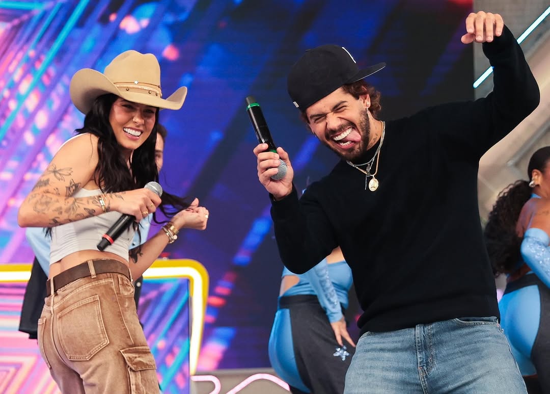 Ana Castela e Zé Felipe participam de gravação do Domingo Legal, do SBT – Foto: Instagram @zefelipe
