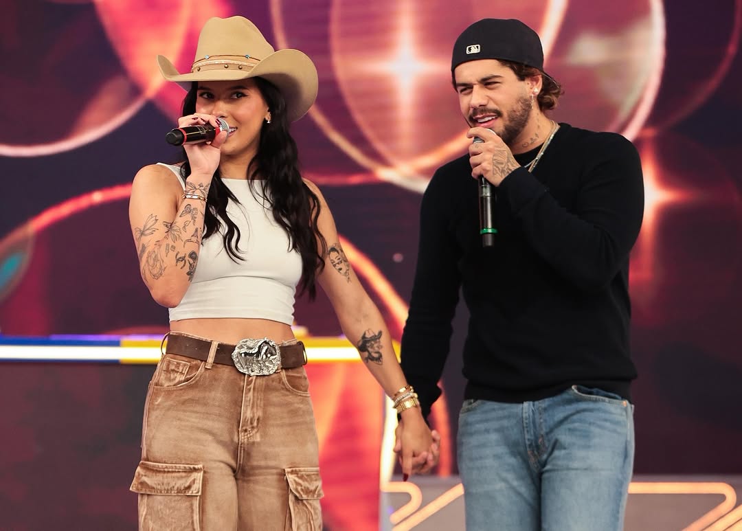 Ana Castela e Zé Felipe participam de gravação do Domingo Legal, do SBT – Foto: Instagram @zefelipe