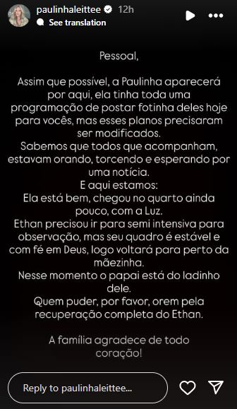 Comunidado de Paulinha Leite - Foto: Reprodução / INstagram