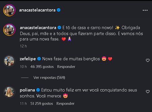Post de Ana Castela no Instagram - Reprodução @anacastelacantora