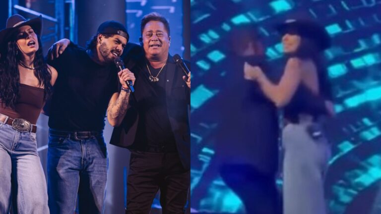 Leonardo abre álbum de fotos com Zé Felipe e Ana Castela em show