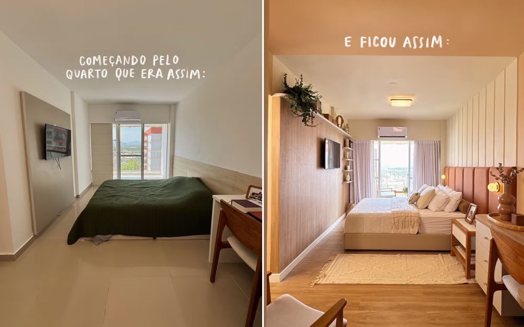 Antes e depois do apartamento de Felipe Simas - Foto: Reprodução / Instagram @jhennykeller