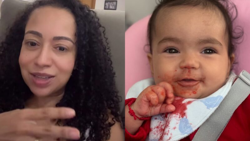 Aretha Oliveira dá detalhes sobre introdução alimentar da filha: ‘Não fico forçando’