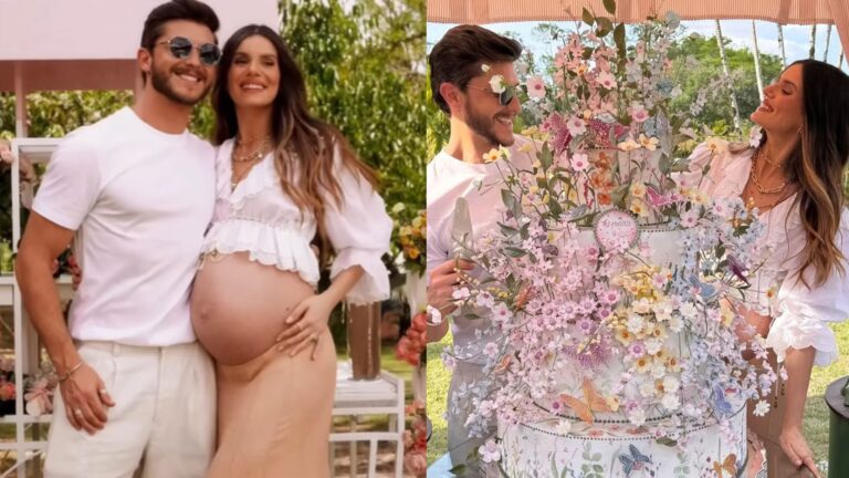 Camila Queiroz e Klebber Toledo fazem boa ação no chá de bebê da filha: ‘Queremos’