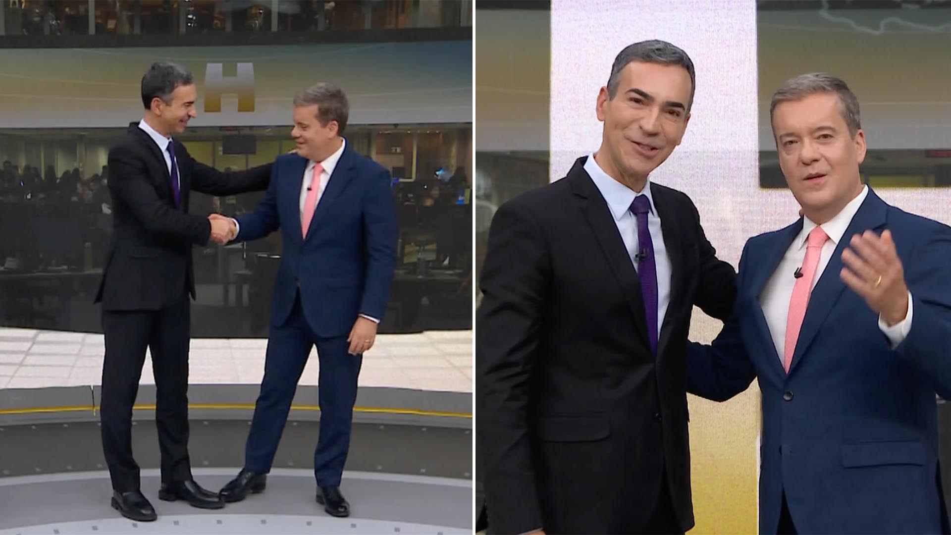 Cesar Tralli e Roberto Kovalick no Jornal Hoje - Foto: Reprodução / Globo