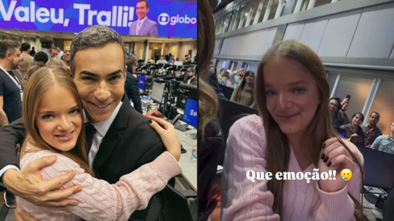 Rafa Justus se despede de César Tralli nos bastidores do JH