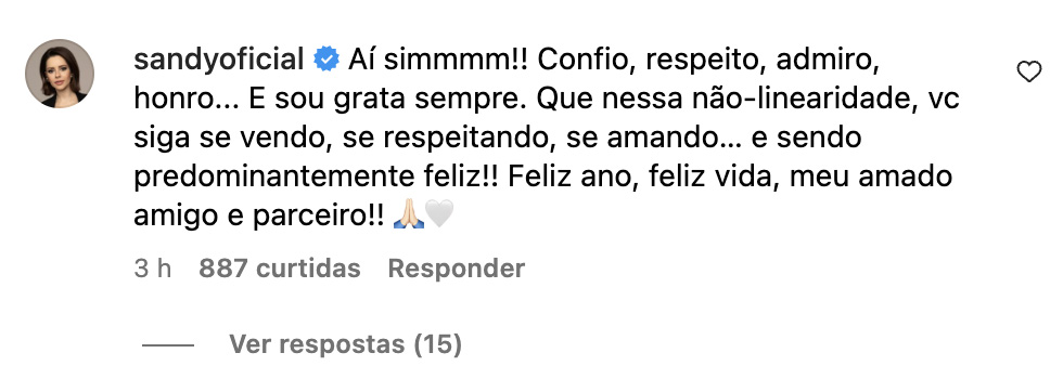 Comentário de Sandy para Lucas Lima - Foto: Reprodução / Instagram