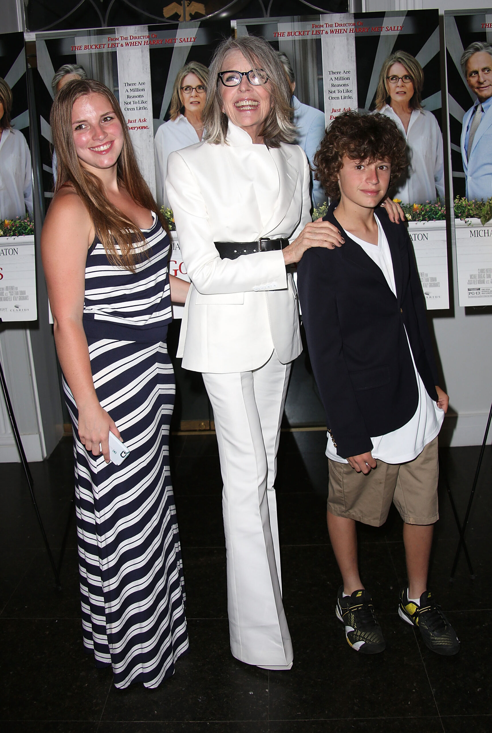 Diane Keaton com os dois filhos, Dexter e Duke, em 2014 - Foto: Getty Images