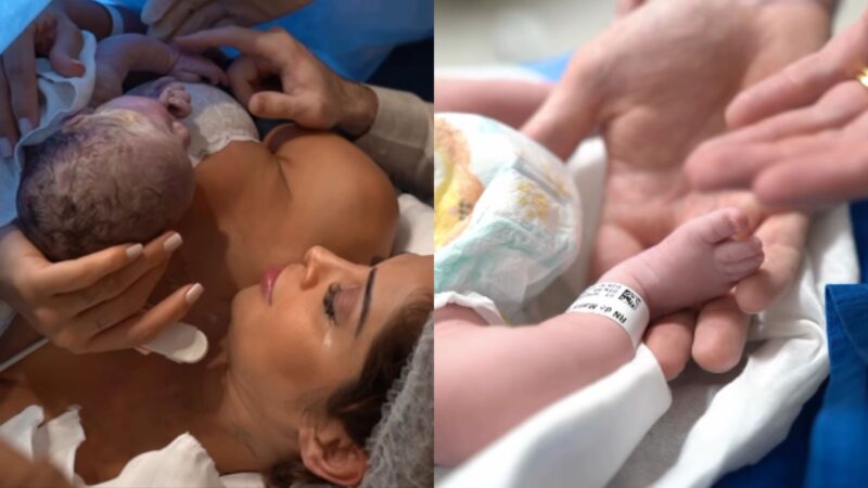 Maíra Cardi mostra o rosto da filha recém-nascida pela primeira vez