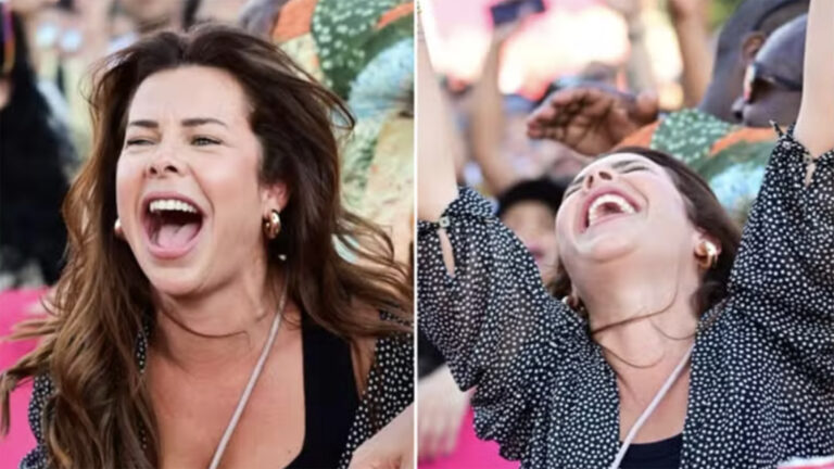 Fernanda Souza se diverte ao prestigiar o show do ex-marido, Thiaguinho