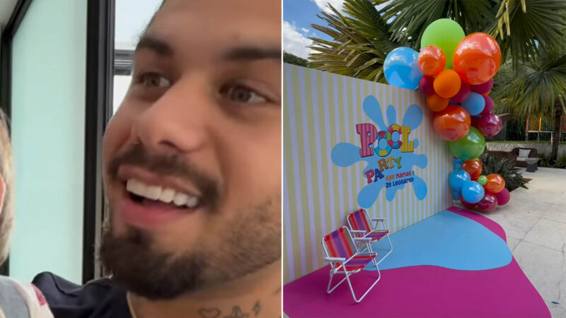 Sem Virginia, Zé Felipe faz festa na piscina para os filhos em sua mansão