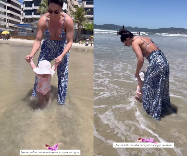 Graciele com Clara na praia - Foto: Instagram