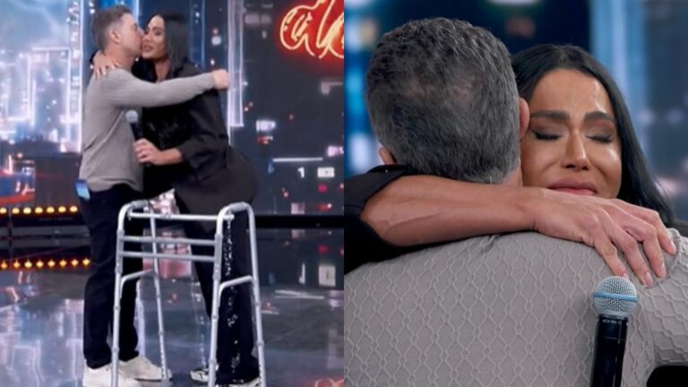 De andador, Gracyanne Barbosa retorna ao palco do Domingão e recebe proposta de Huck