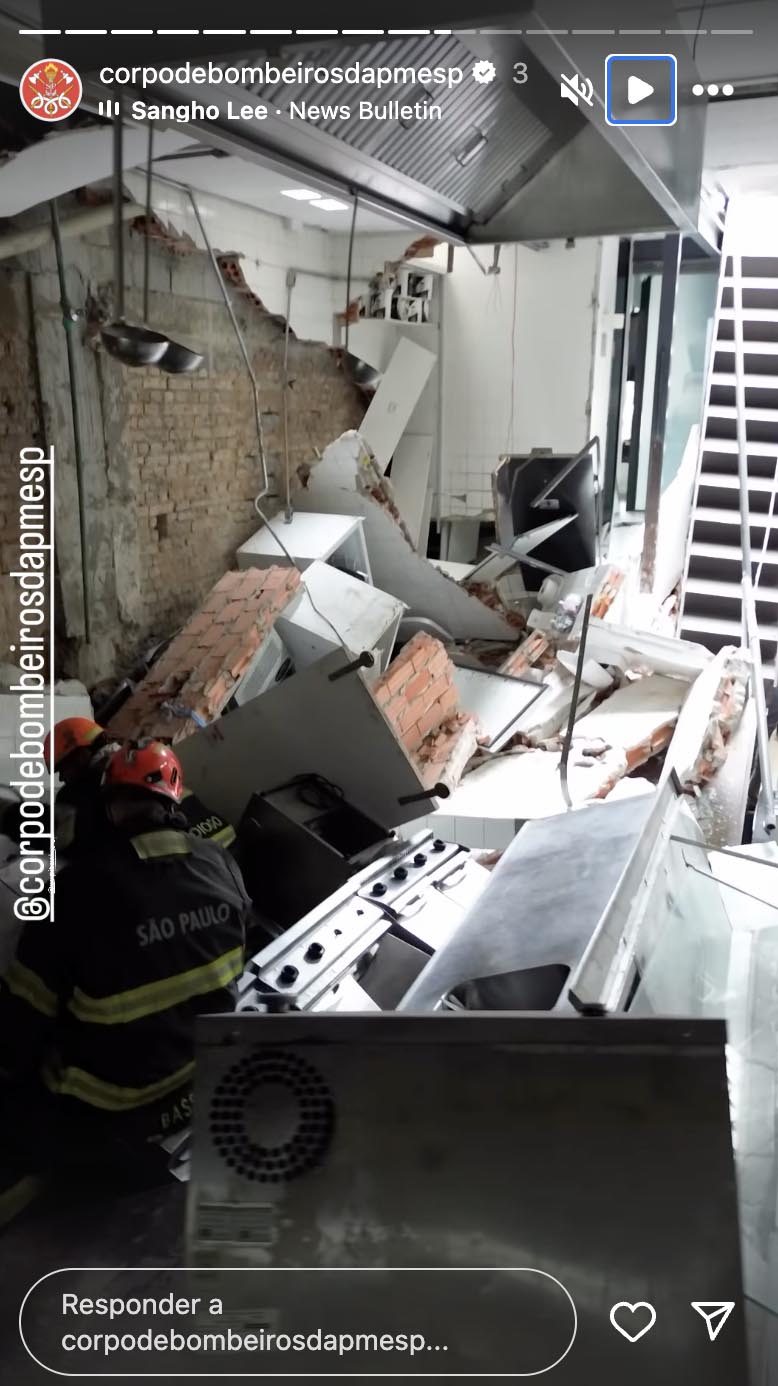 Acidente no restaurante Jamile, em São Paulo - Foto: Reprodução / Instagram @corpodebombeirosdapmesp