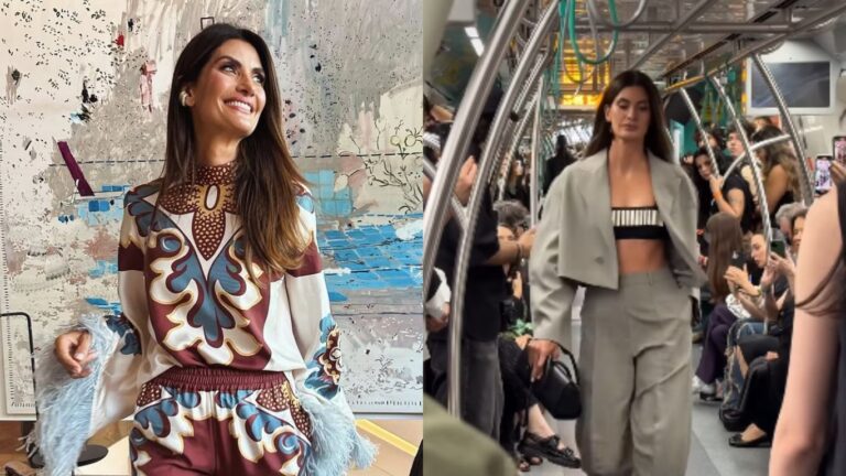 Isabella Fiorentino desfila em trem em movimento e revela segredo para se equilibrar