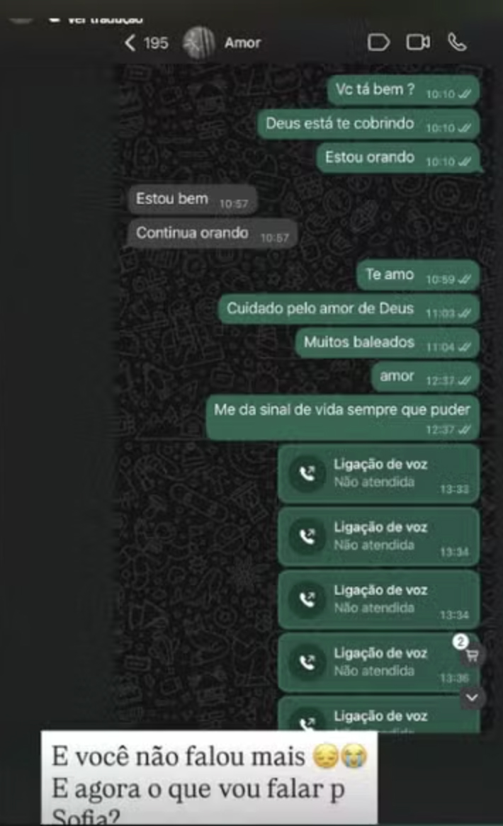 Troca de mensagens do sargento Heber Carvalho da Fonseca com a esposa - Foto: Reprodução