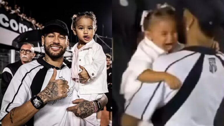 Filha de Neymar Jr é atingida por bola em jogo do Santos e sai do campo chorando; veja vídeo
