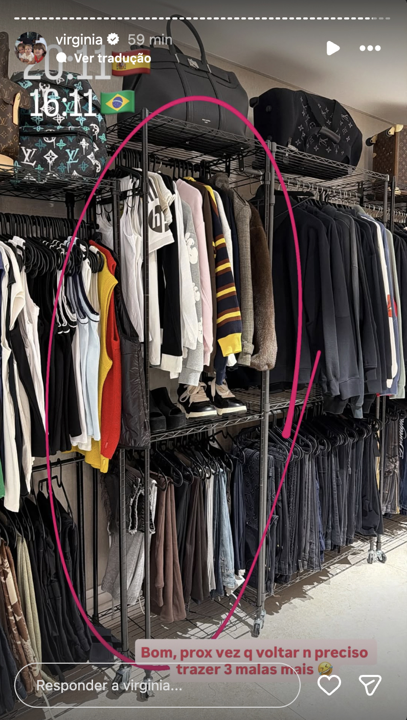 Parte de Virginia no closet de Vini Jr - Foto: Reprodução / Instagram