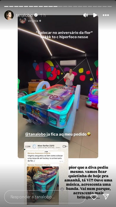Tana Lobo mostra print de conversa com Virginia – Foto: Reprodução/Instagram