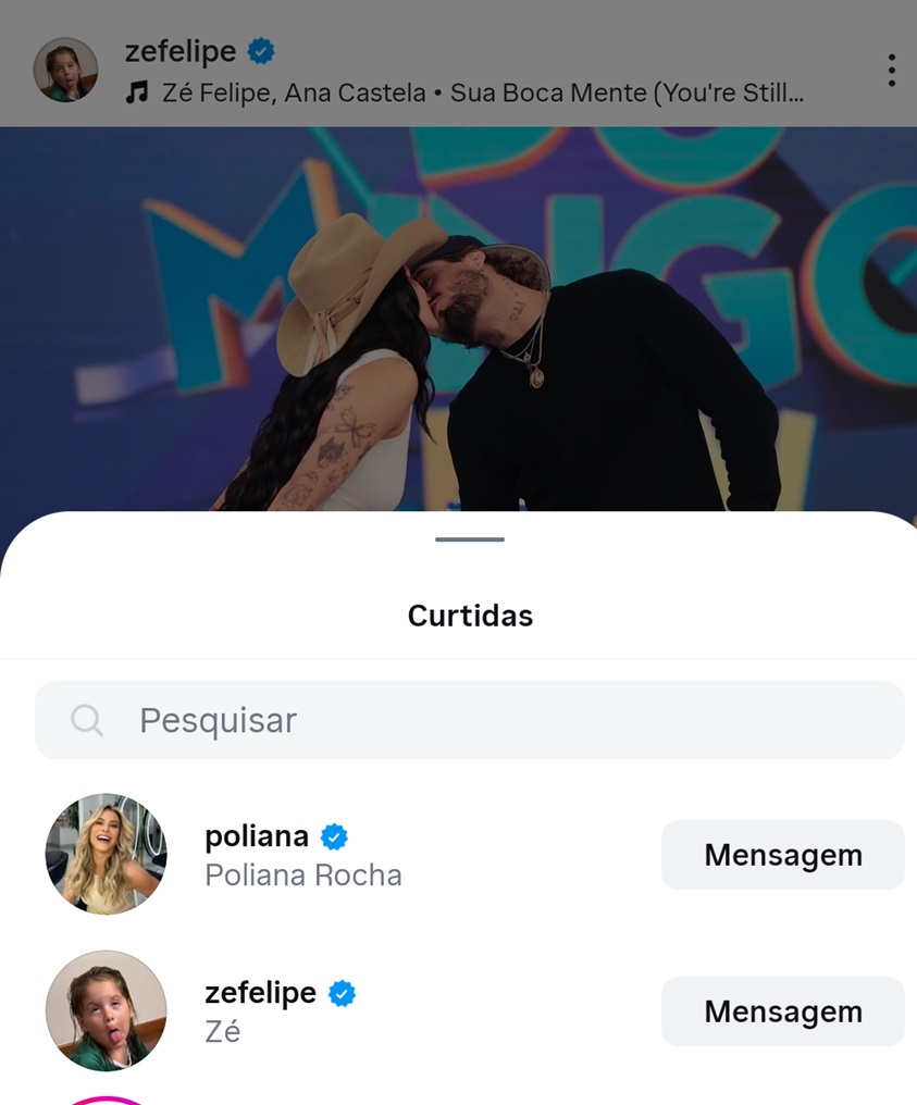 Poliana Rocha curte foto de Zé Felipe e Ana Castela -Foto: Reprodução/Instagram @zefelipe