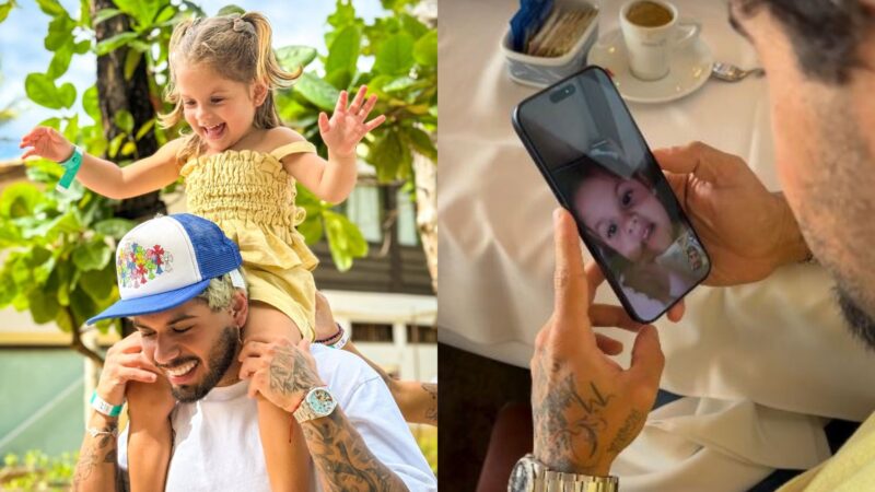 Longe da filha, Zé Felipe faz videochamada de aniversário com Maria Flor