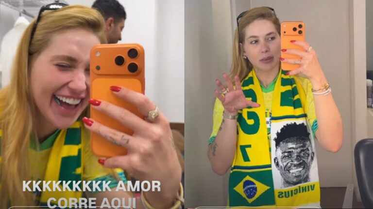 Virginia Fonseca exibe calcinha verde e amarela antes de jogo de Vini Jr: ‘Amor, corre aqui’