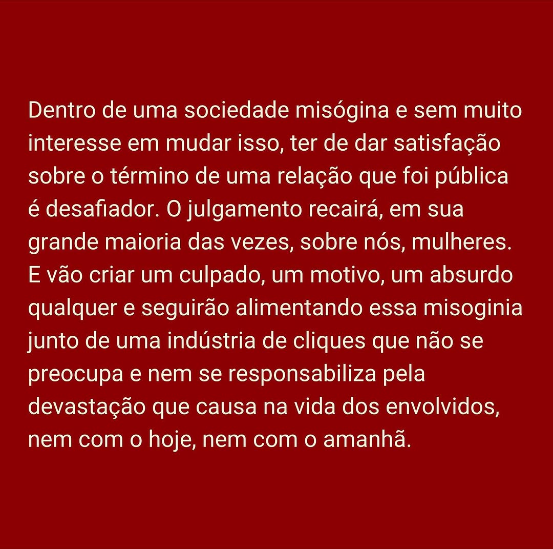 Paula Braun desabafa após separação de Mateus Solano — Foto: Repodução/Instagram