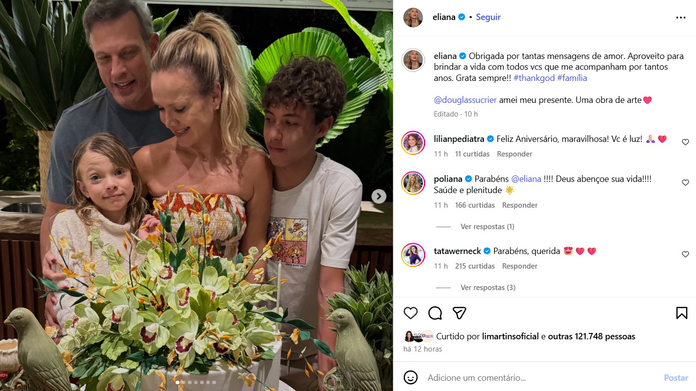 Eliana celebra aniversário de 53 anos - Foto: Reprodução / Instagram @eliana