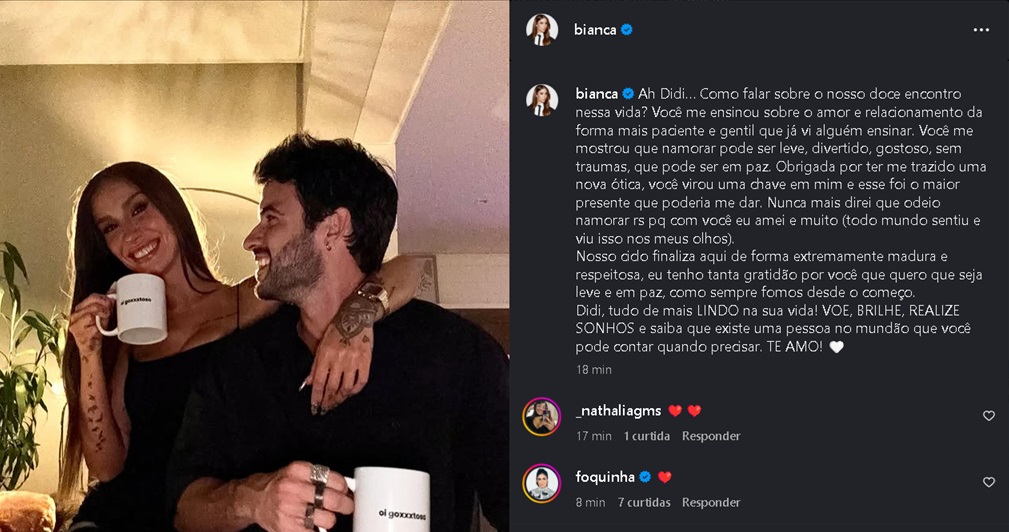 BIanca Andrade e Diego Cruz anunciam fim de namoro — Foto: Reprodução/Instagram