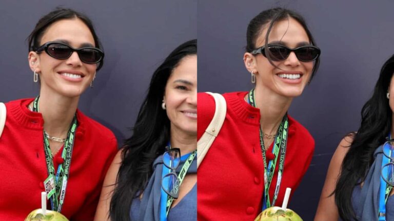 Momento raro! Bruna Marquezine posa com os pais e a irmã no Grande Prêmio de F1