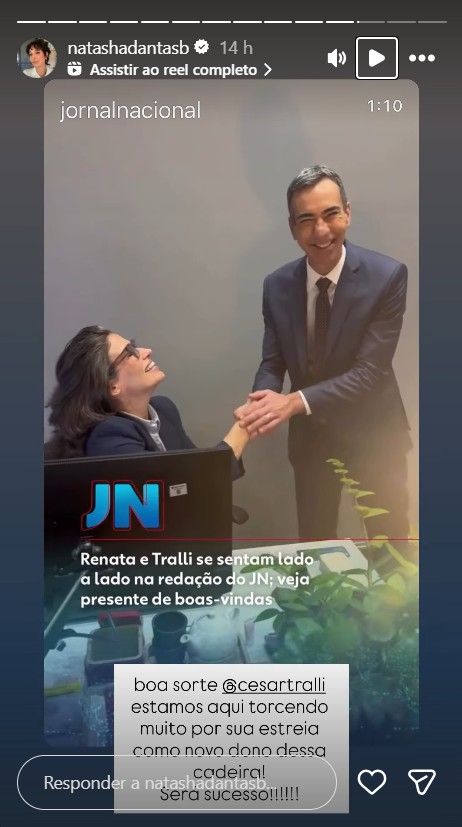 Esposa de William Bonner manda recado para César Tralli - Reprodução/Instagram @natashadantasb
