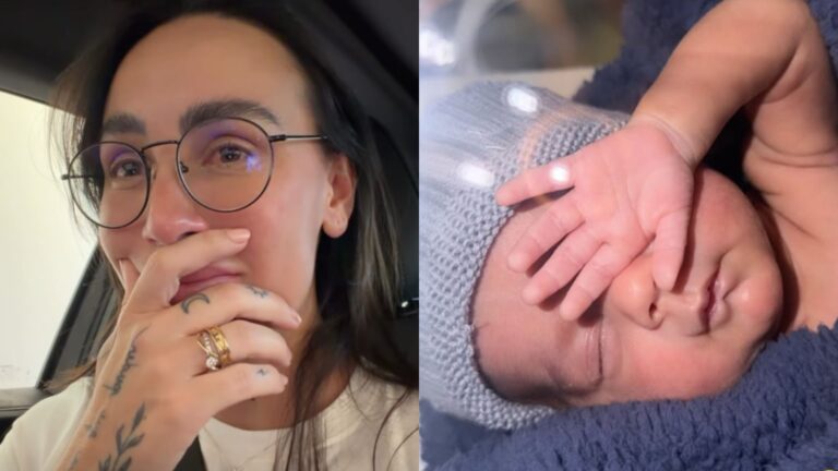 Clara Maia chora ao revelar que o filho prematuro recebeu alta da UTI: ‘Graças a Deus’